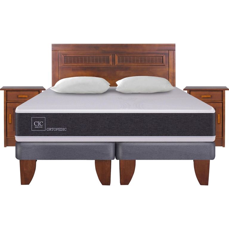Cama Europea New Ortopedic King + Muebles + 2 Almohadas