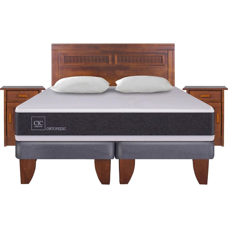 CIC - Cama Europea New Ortopedic King  + muebles + 2 almohadas