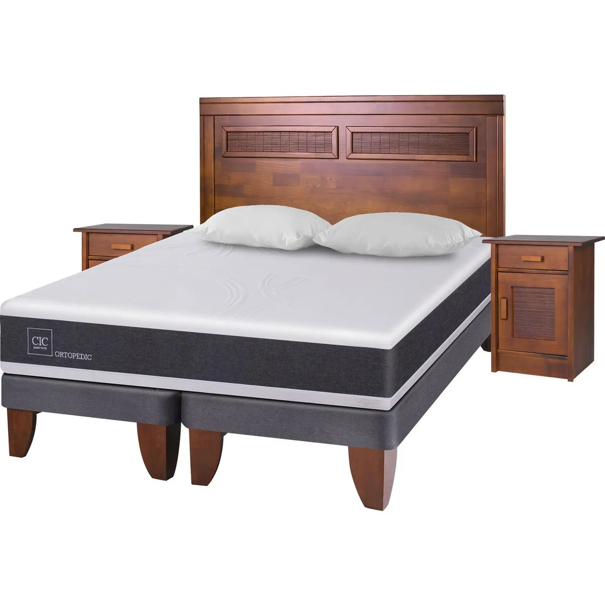 CIC - Cama Europea New Ortopedic King + muebles + 2 almohadas