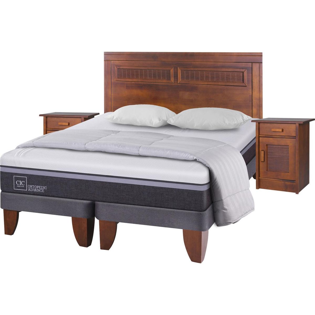 CIC - Cama Europea Ortopedic Advance King + Muebles + Plumón + 2 Almohadas