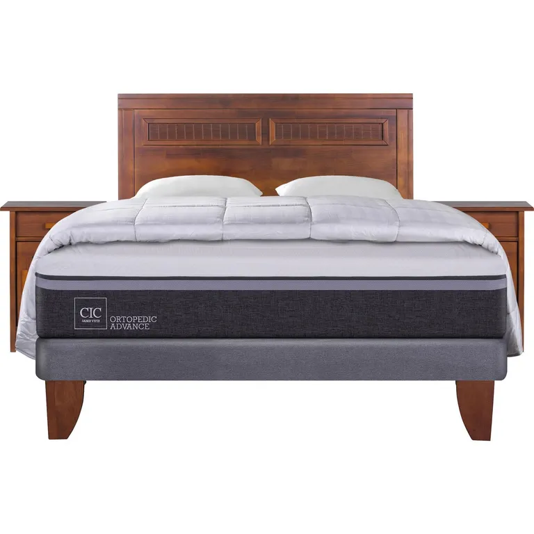Cama Europea Ortopedic Advance 2 Plazas Bn + Muebles + Plumón + 2 Almohadas