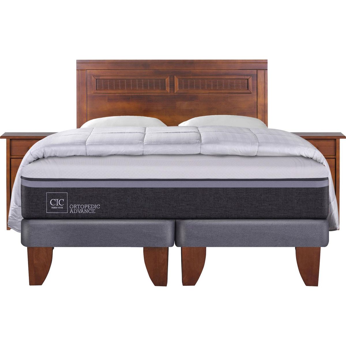 CIC - Cama Europea Ortopedic Advance 2 plazas BD + muebles + plumón + 2 almohadas