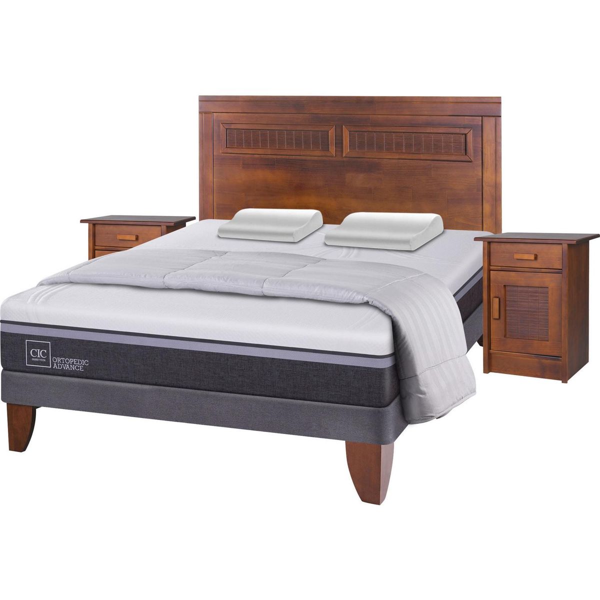 CIC - Cama Europea Ortopedic Advance 2 plazas BN + muebles + 2 almohadas