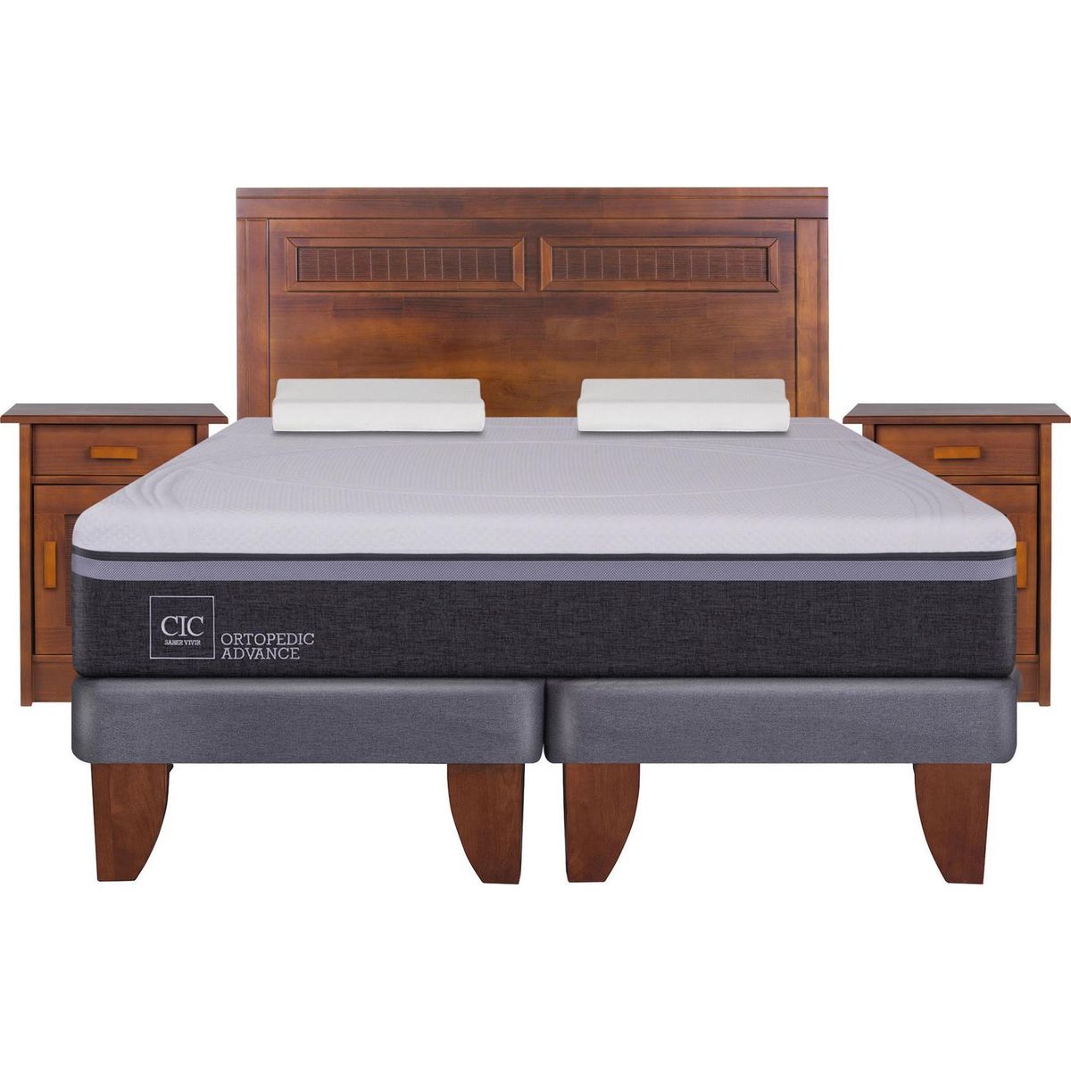CIC - Cama Europea Ortopedic Advance King + muebles + 2 almohadas