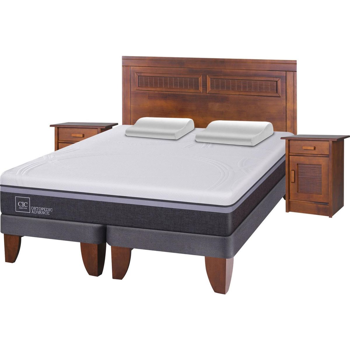 CIC - Cama Europea Ortopedic Advance King + muebles + 2 almohadas