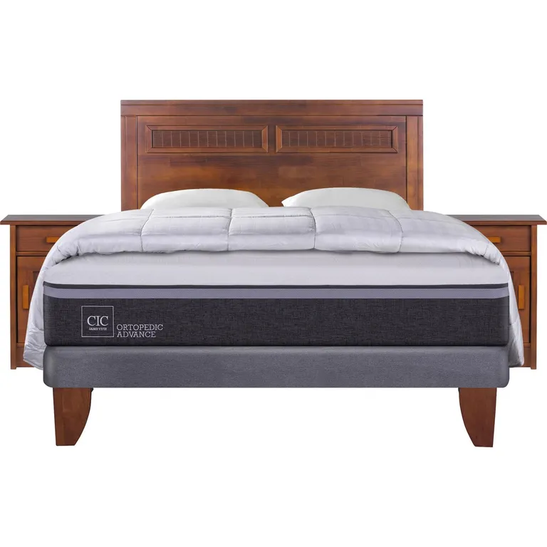 Cama Europea Ortopedic Advance 2 Plazas Bn + Muebles + Plumón + 2 Almohadas