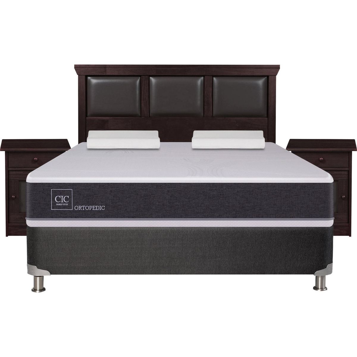 CIC - Box Spring New Ortopedic 2 Plazas Bn + Muebles + 2 Almohadas