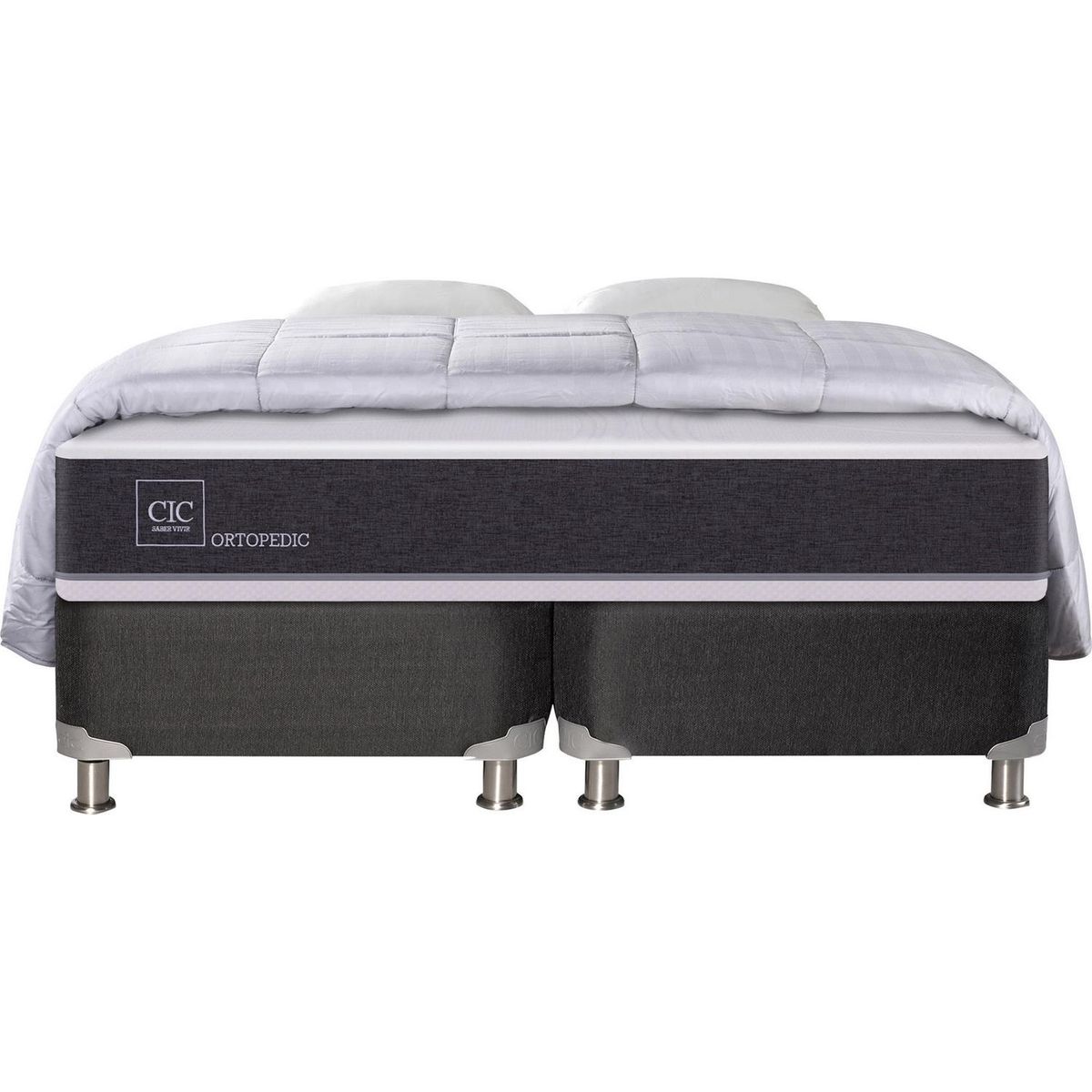 CIC - Box Spring New Ortopedic 2 plazas BD + 2 almohadas + plumón