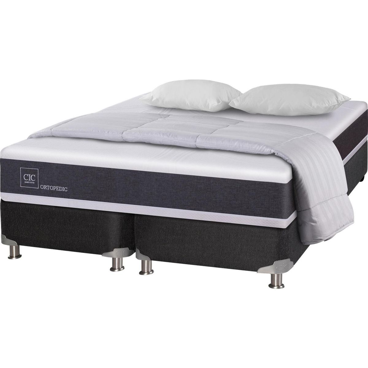 CIC - Box Spring New Ortopedic 2 plazas BD + 2 almohadas + plumón