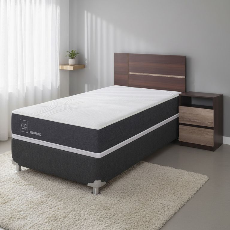 CIC Box Spring New Ortopedic 1.5 Plazas + Muebles