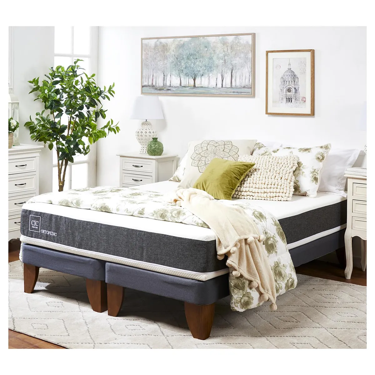 CIC - Cama Europea New Ortopedic 2 plazas BD + 2 almohadas