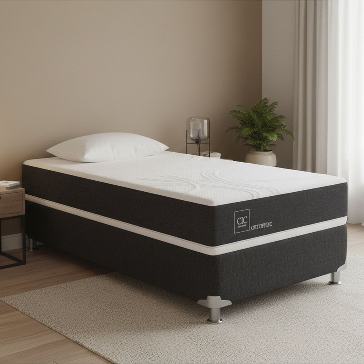 CIC - Box Spring New Ortopedic 1.5 Plazas Bn + Almohada