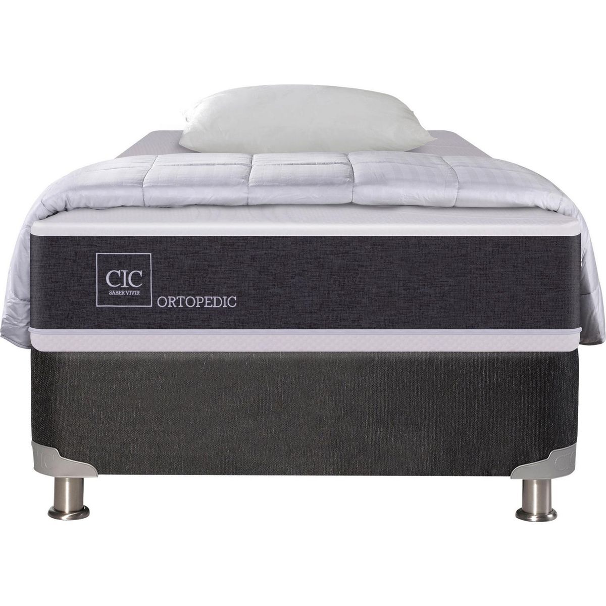 CIC - Box Spring New Ortopedic 1.5 plazas BN + almohada + plumón