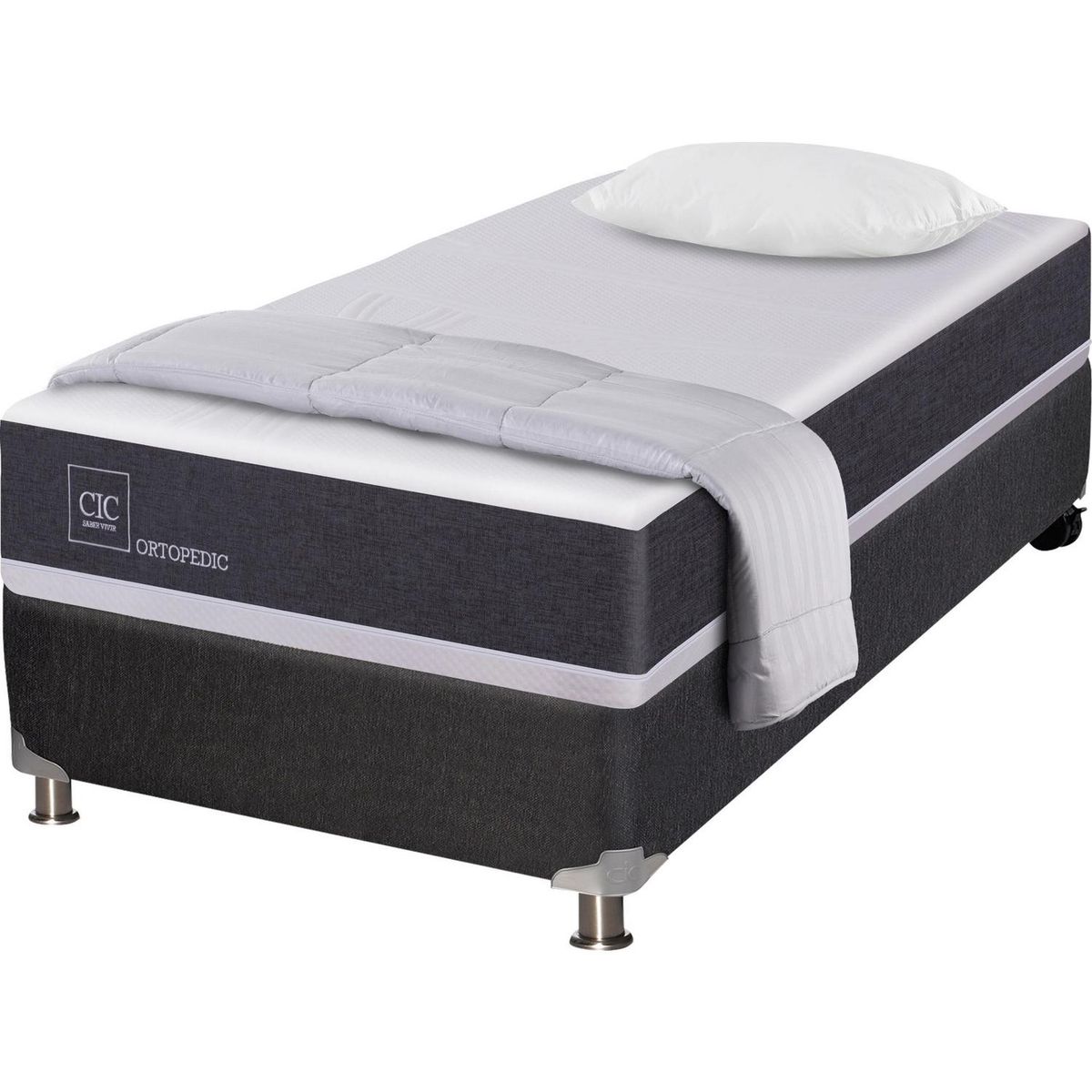 CIC - Box Spring New Ortopedic 1.5 plazas BN + almohada + plumón