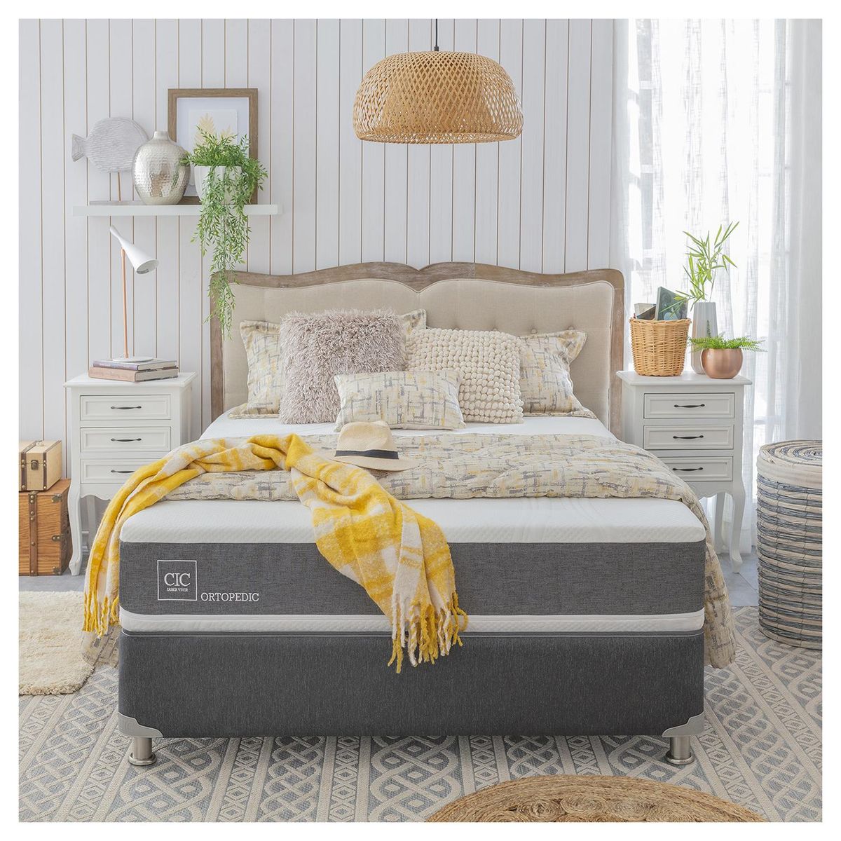 CIC - Box Spring New Ortopedic 2 plazas BN + 2 almohadas