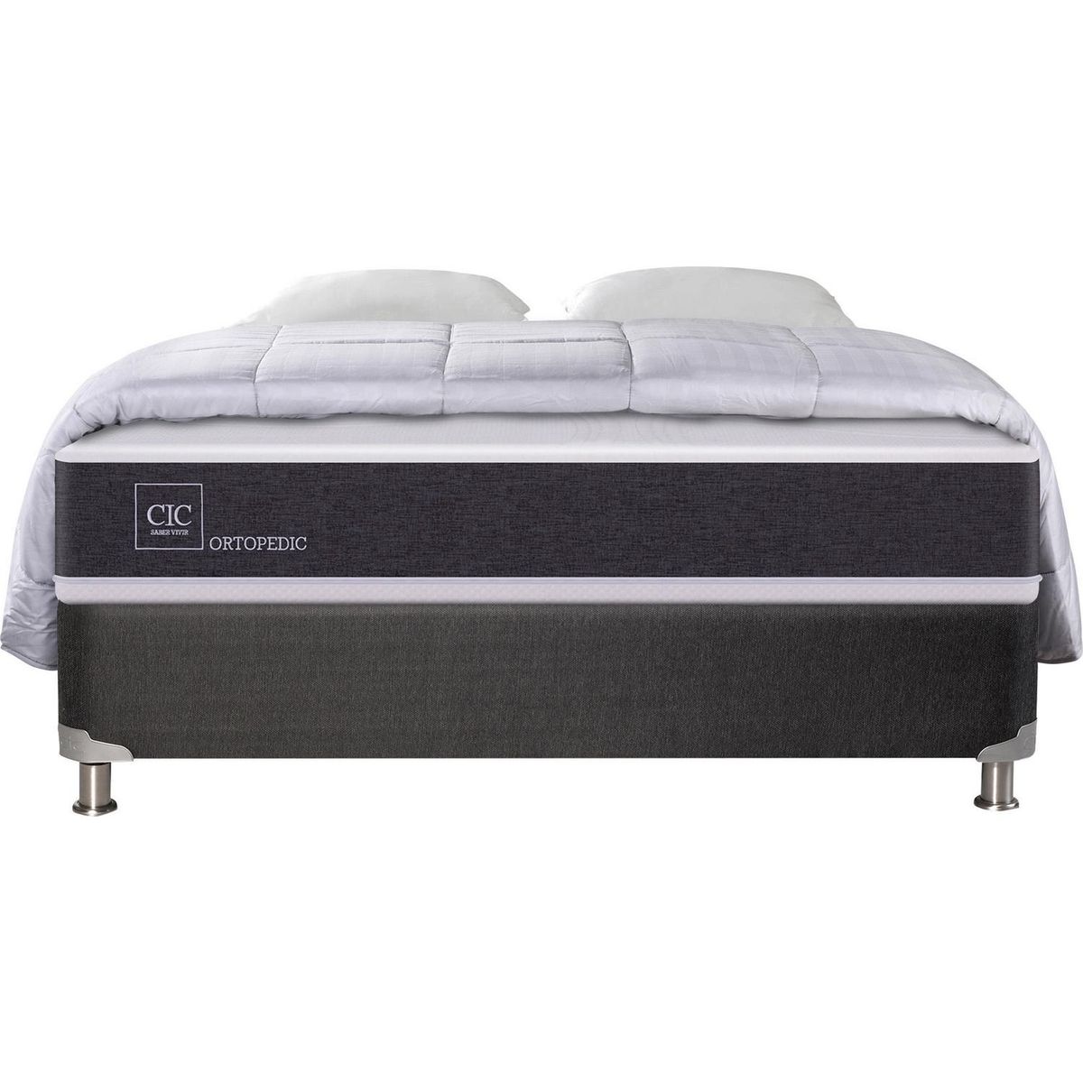 CIC - Box Spring New Ortopedic 2 plazas BN + 2 almohadas + plumón