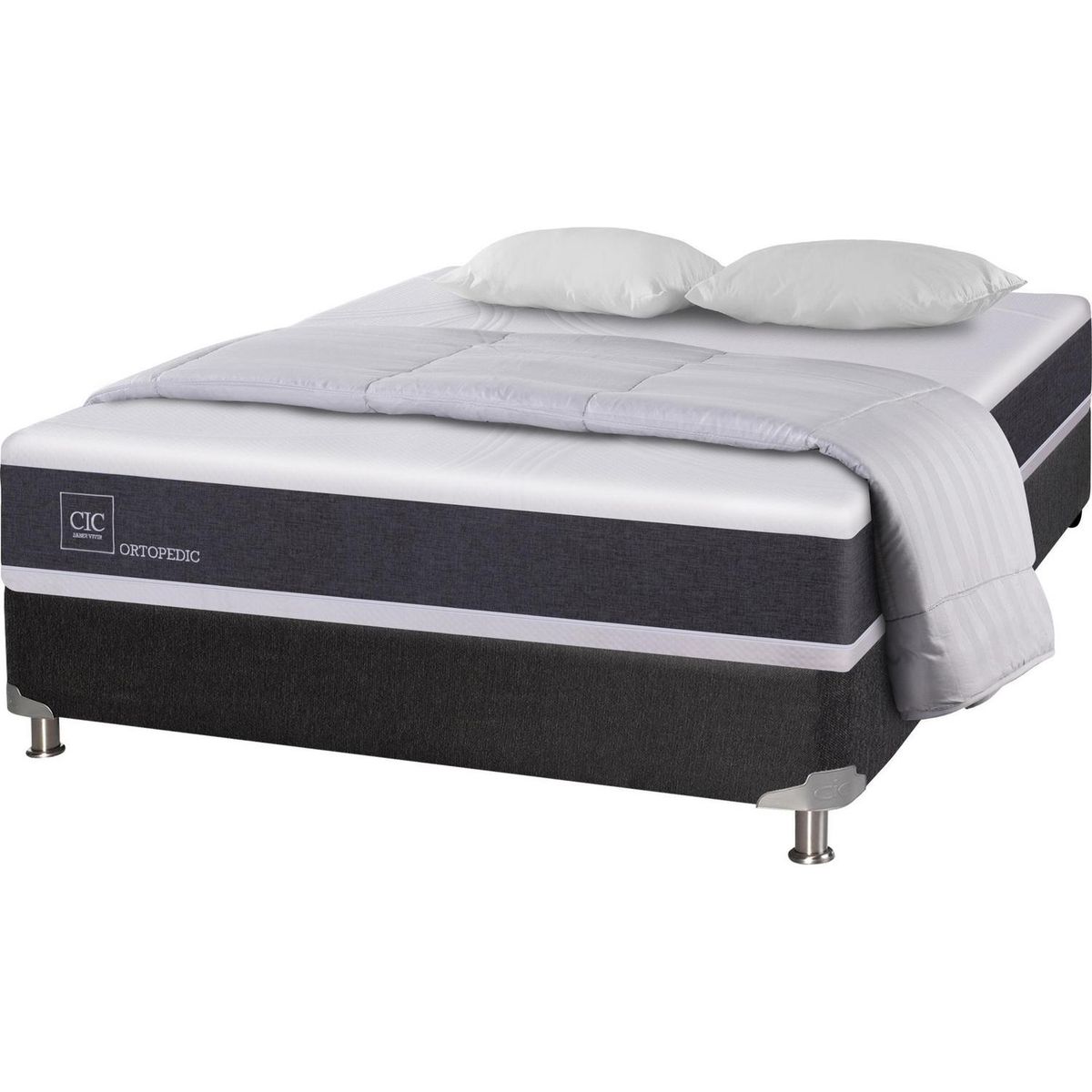 CIC - Box Spring New Ortopedic 2 plazas BN + 2 almohadas + plumón
