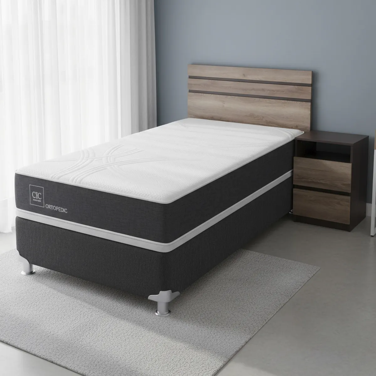 Box Spring New Ortopedic 1.5 Plazas Bn + Muebles, marca CIC - Foto Principal