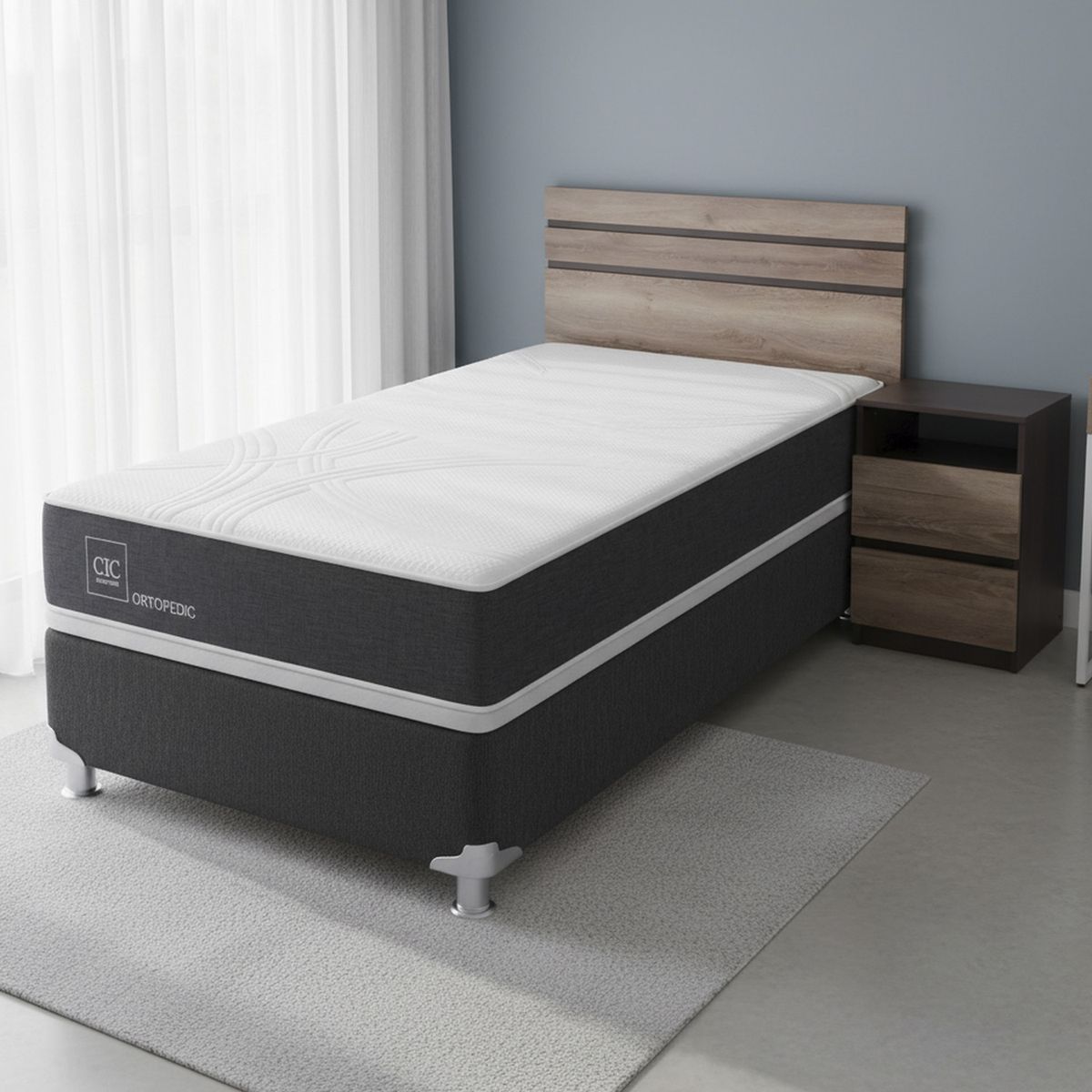 Box Spring New Ortopedic 1.5 Plazas Bn + Muebles, marca CIC - Foto Principal