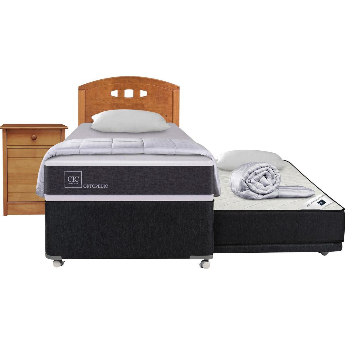 CIC - Cama Nido Ortopedic Black 1.5 Plazas + Muebles