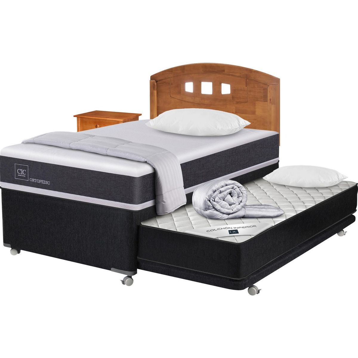 CIC - Cama Nido Ortopedic Black 1.5 Plazas + Muebles