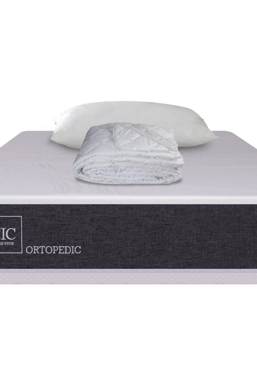 CIC - Colchon Ortopedic 1.5 Plazas + Almohada + Cubrecolchón