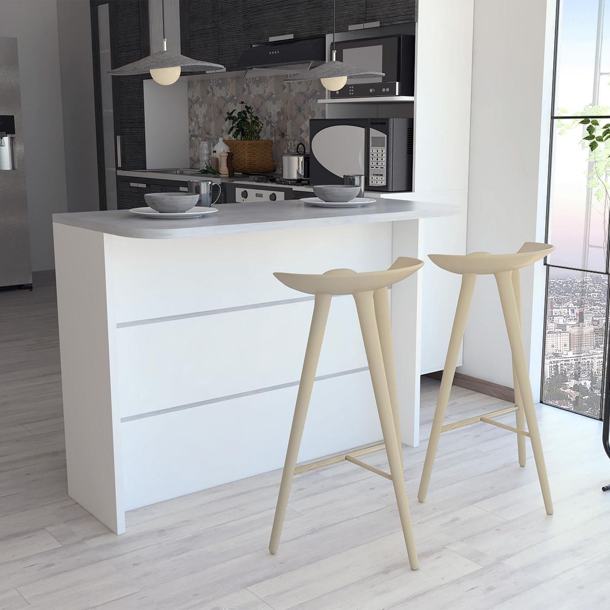 TUHOME - Isla de cocina 120x60x90 cm Gris/blanco