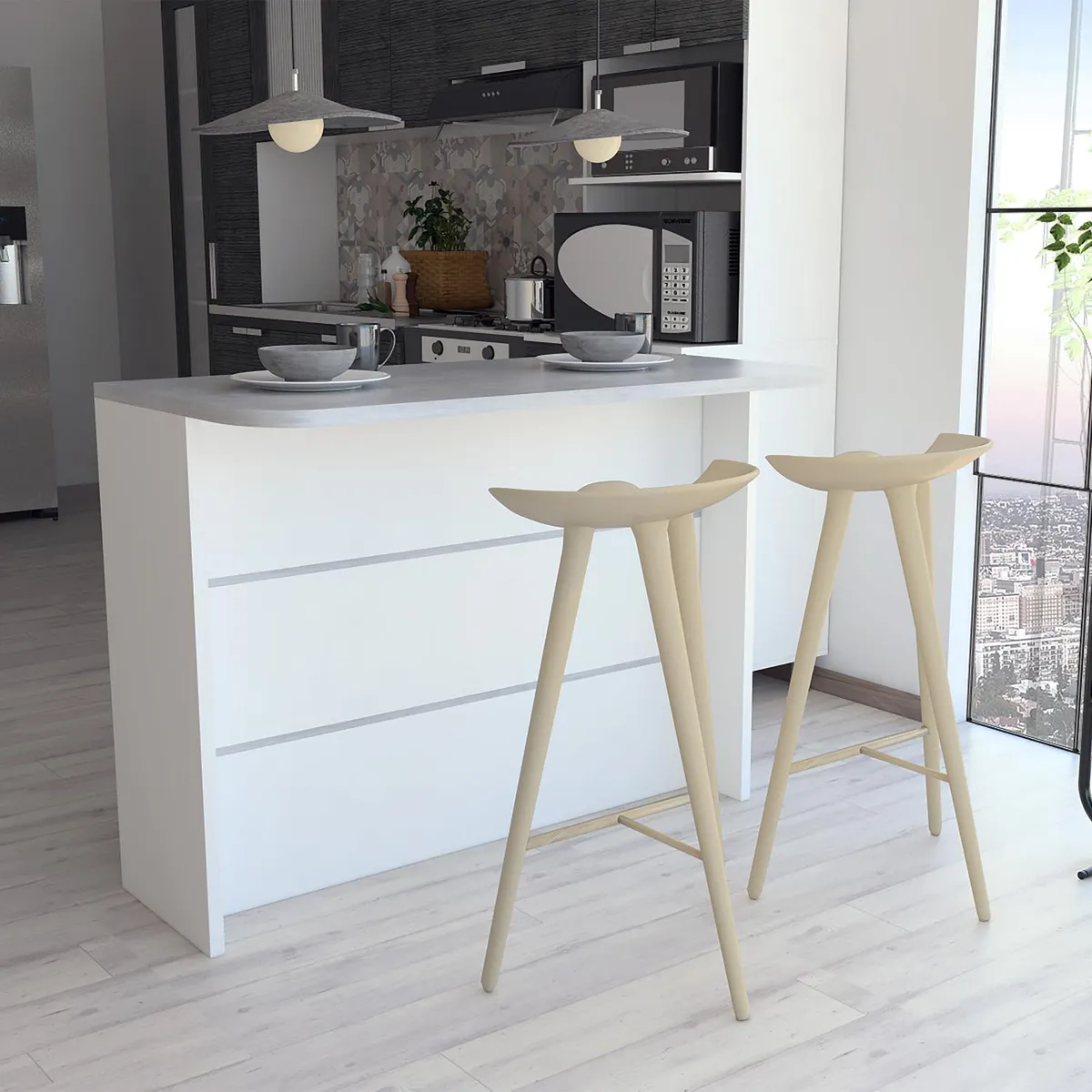 TUHOME - Isla de cocina 120x60x90 cm Gris/blanco