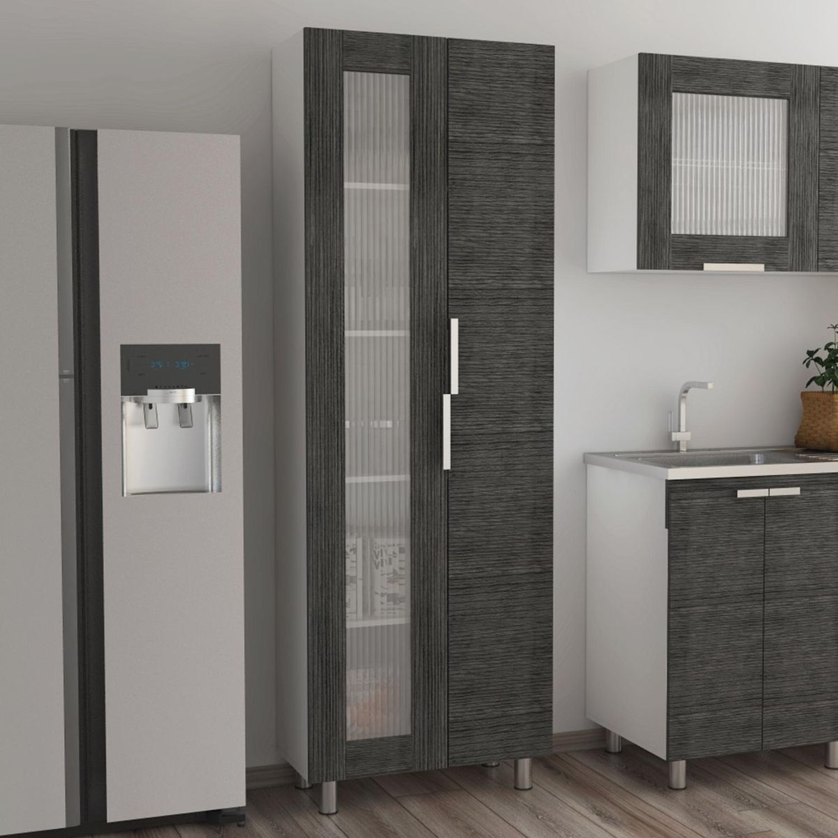 TUHOME - Mueble de cocina 70x35,8x205 cm Gris/blanco
