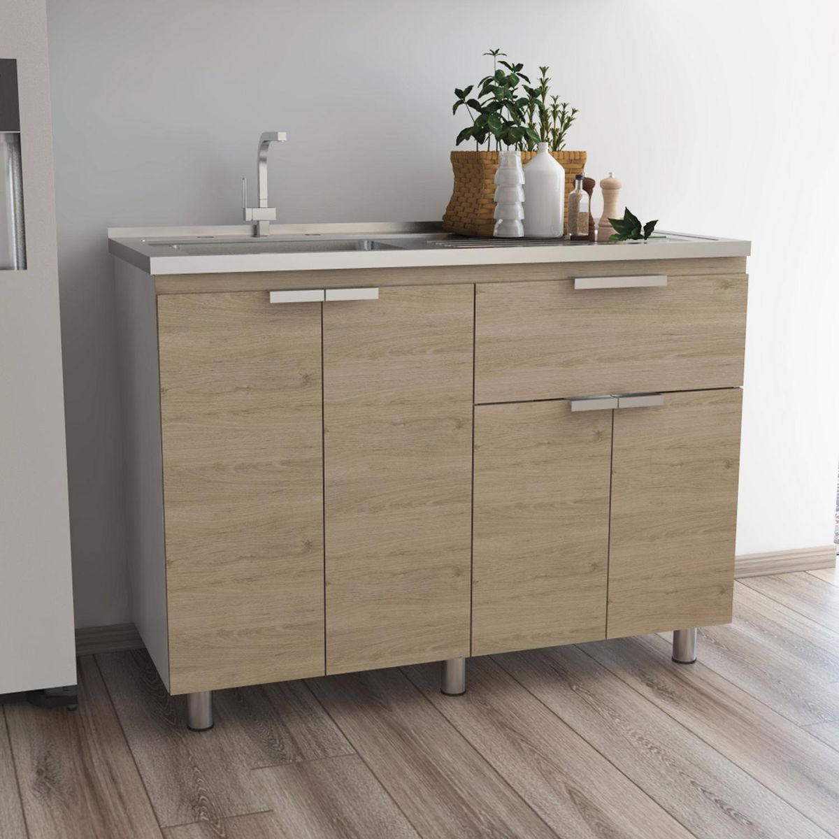 TUHOME - Mueble de Cocina con Lavaplatos 1 Cubeta(s) Izquierdo 120x88x51.5 cm Rovere/blanco