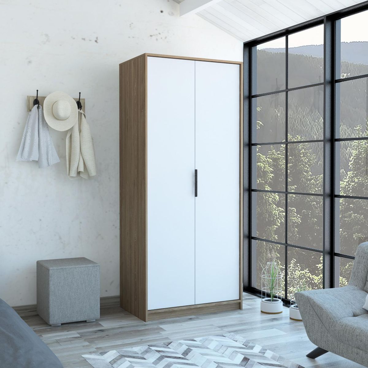 TUHOME - Clóset Kaia 2 Puerta(s) 2 Repisa(s) 80xx52,3 cm Miel/Blanco