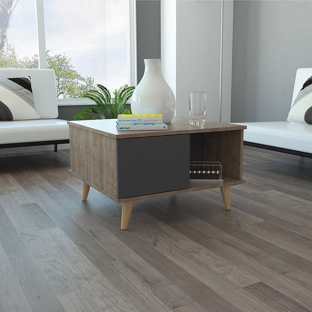 TUHOME - Mesa de centro 63,3x63,3x40 cm Miel/gris