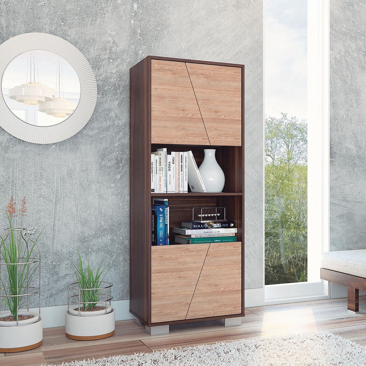 TUHOME - Estante Fraktal Melamina 2 Nivel(es) 59.5x153.5x38 cm Habano/miel