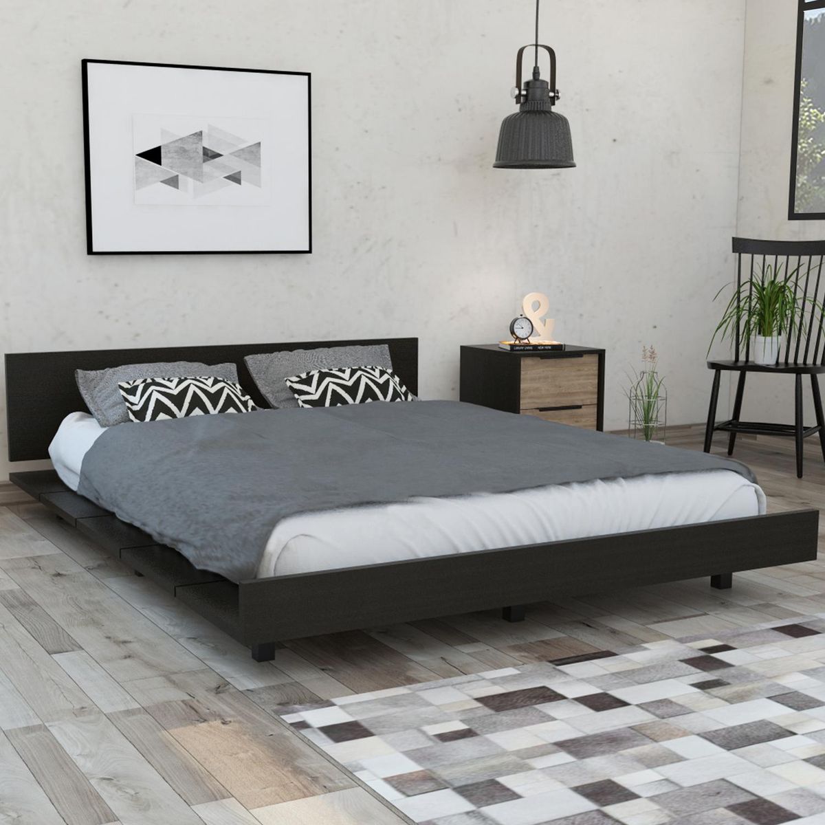 TUHOME - Cama 2 plazas Americana Kaia Wengue/miel