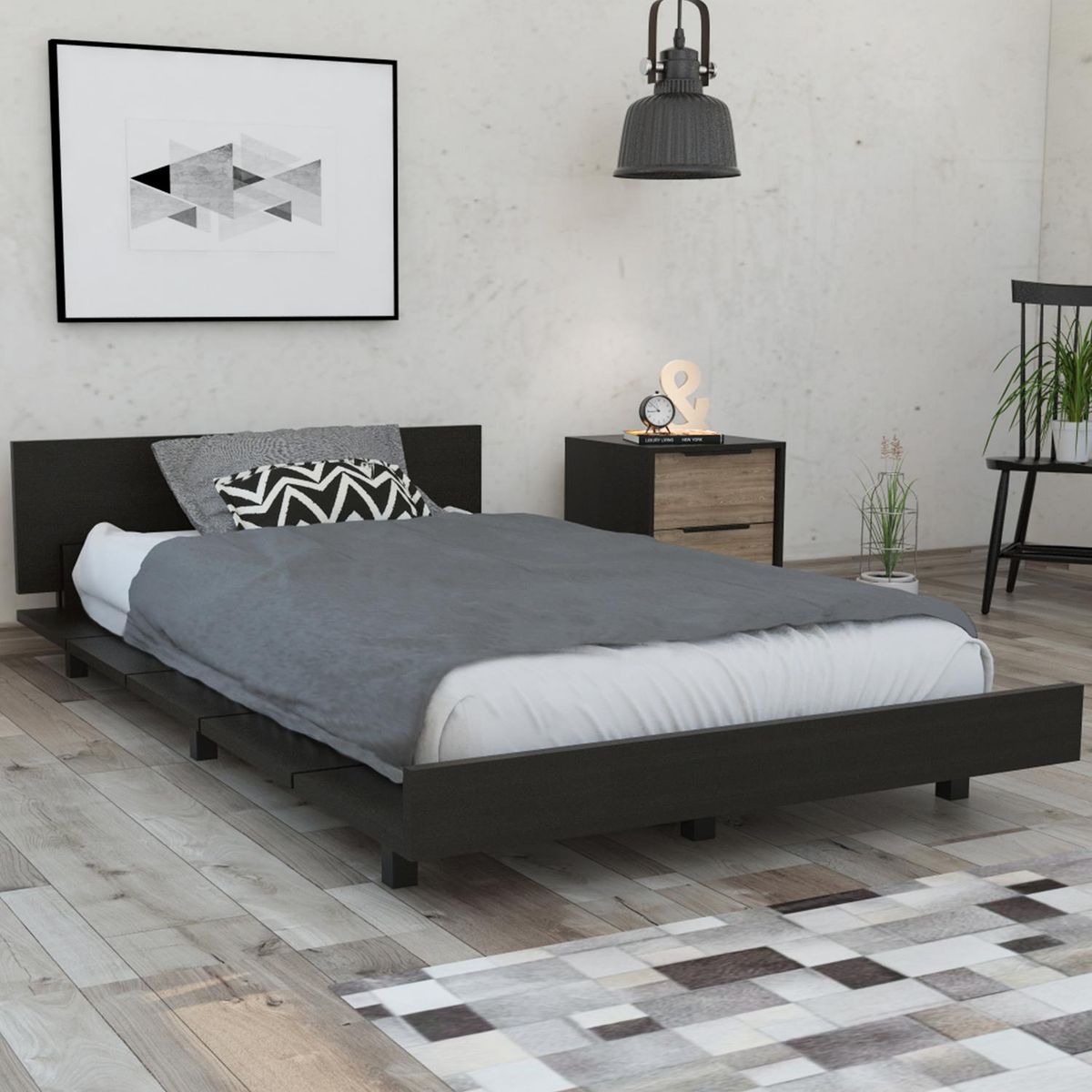 TUHOME - Cama 1.5 plazas Americana Kaia Wengue/miel