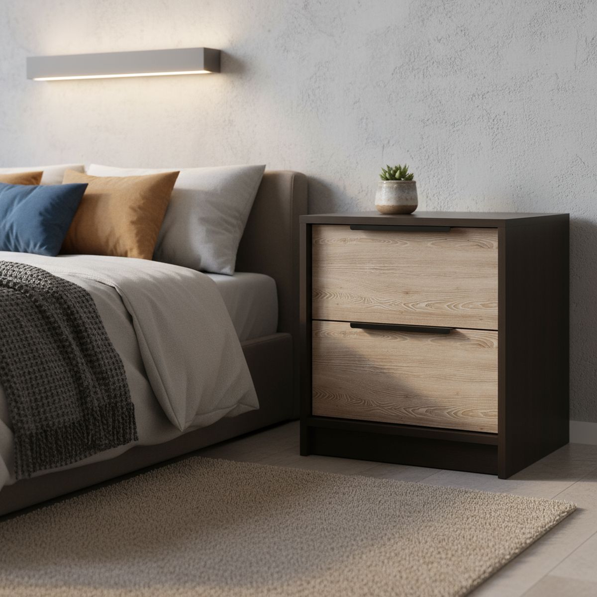 TUHOME - Velador 2 Cajón(es) KAIA 41x48x41.3 cm Wengue/miel