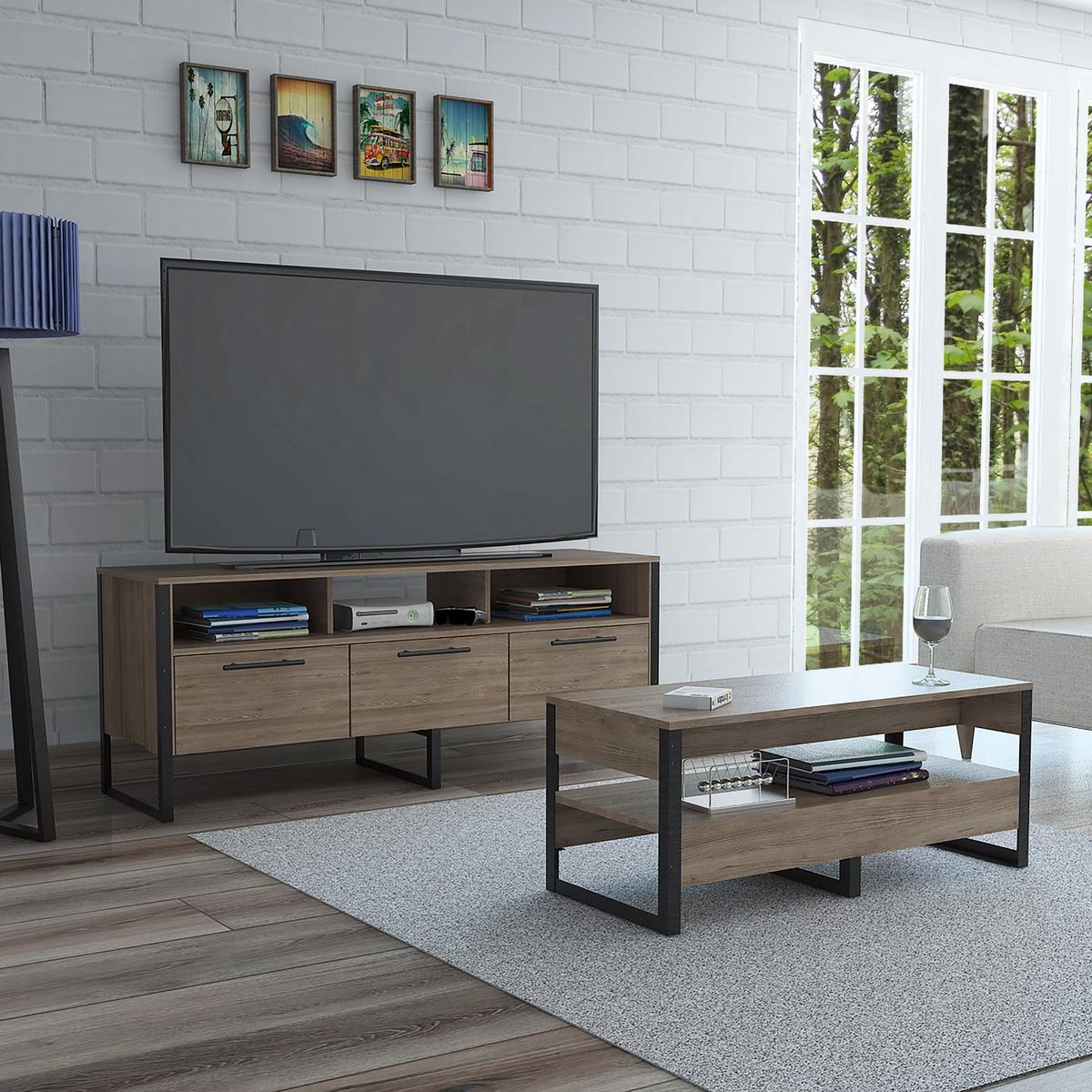 TUHOME - Rack TV + Mesa Centro 60 " Miel 139.5x55x40.6 cm