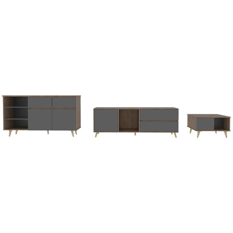 TUHOME - Set rack de TV 60" + buffet + mesa de centro miel/gris