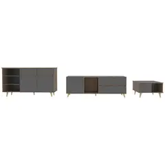 TUHOME - Set rack de TV 60" + buffet + mesa de centro miel/gris