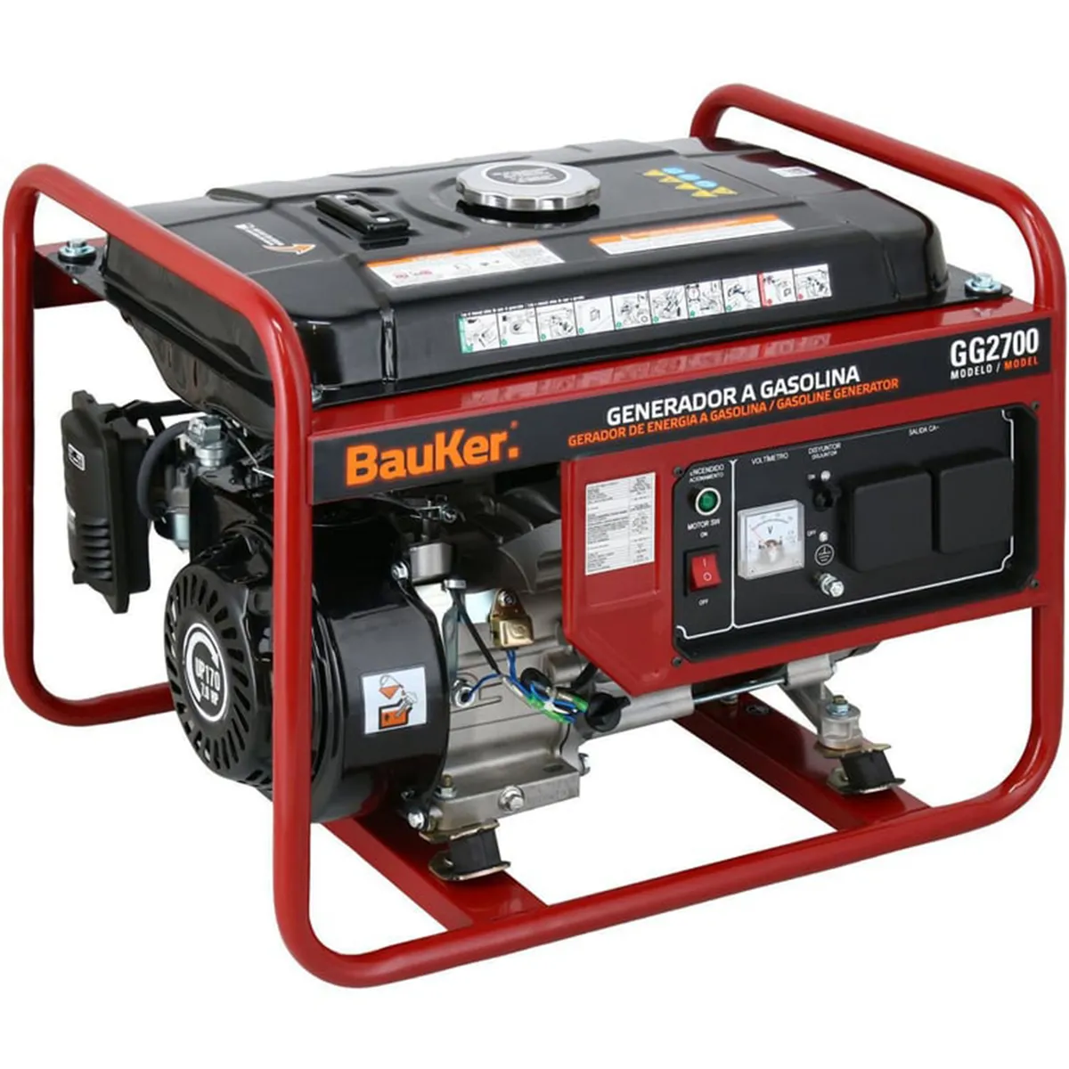 BAUKER - Generador Eléctrico a Gasolina Partida Manual 2000 W 15 l