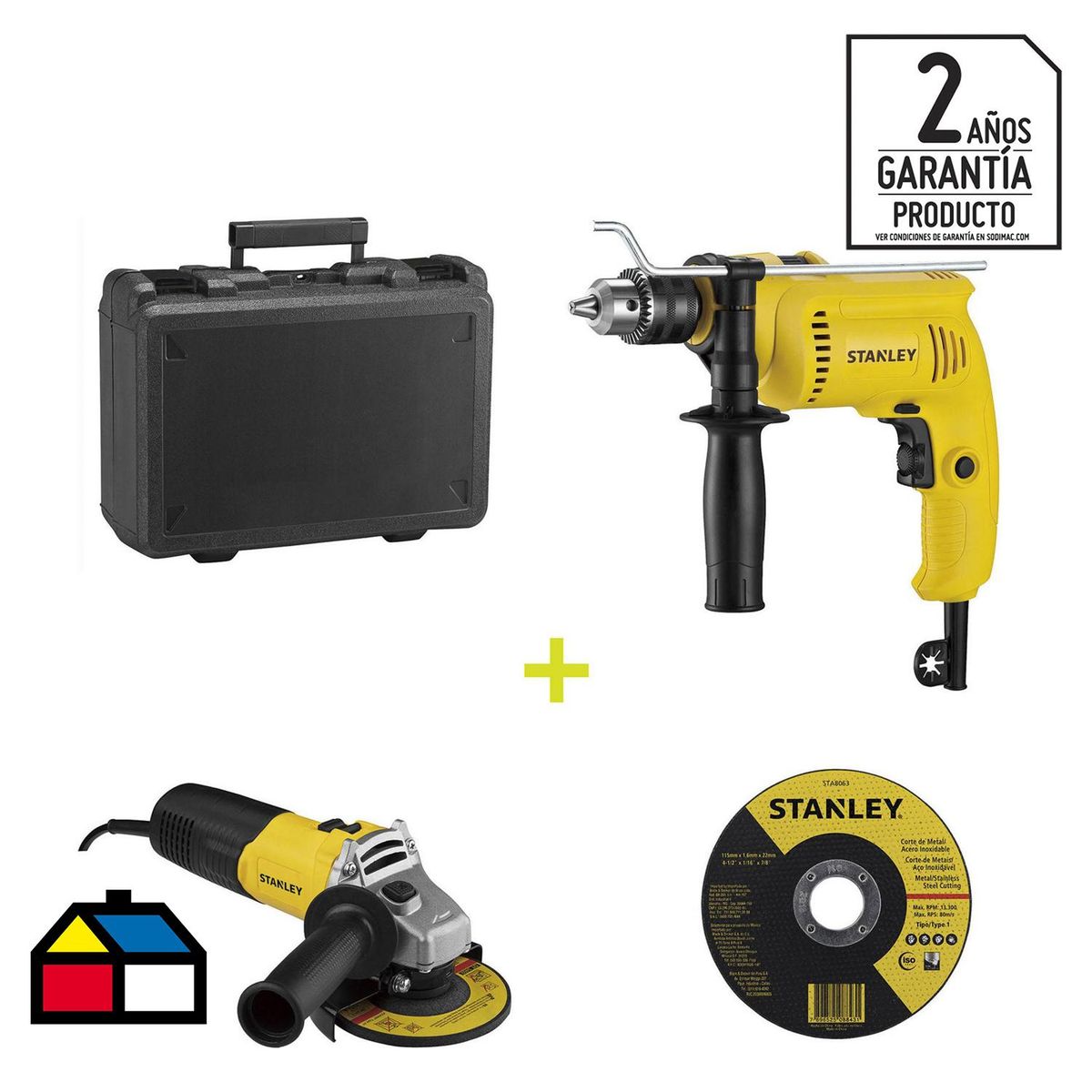 STANLEY - Kit taladro percutor eléctrico 13 mm 600W/Esmeril Eléctrico 600W