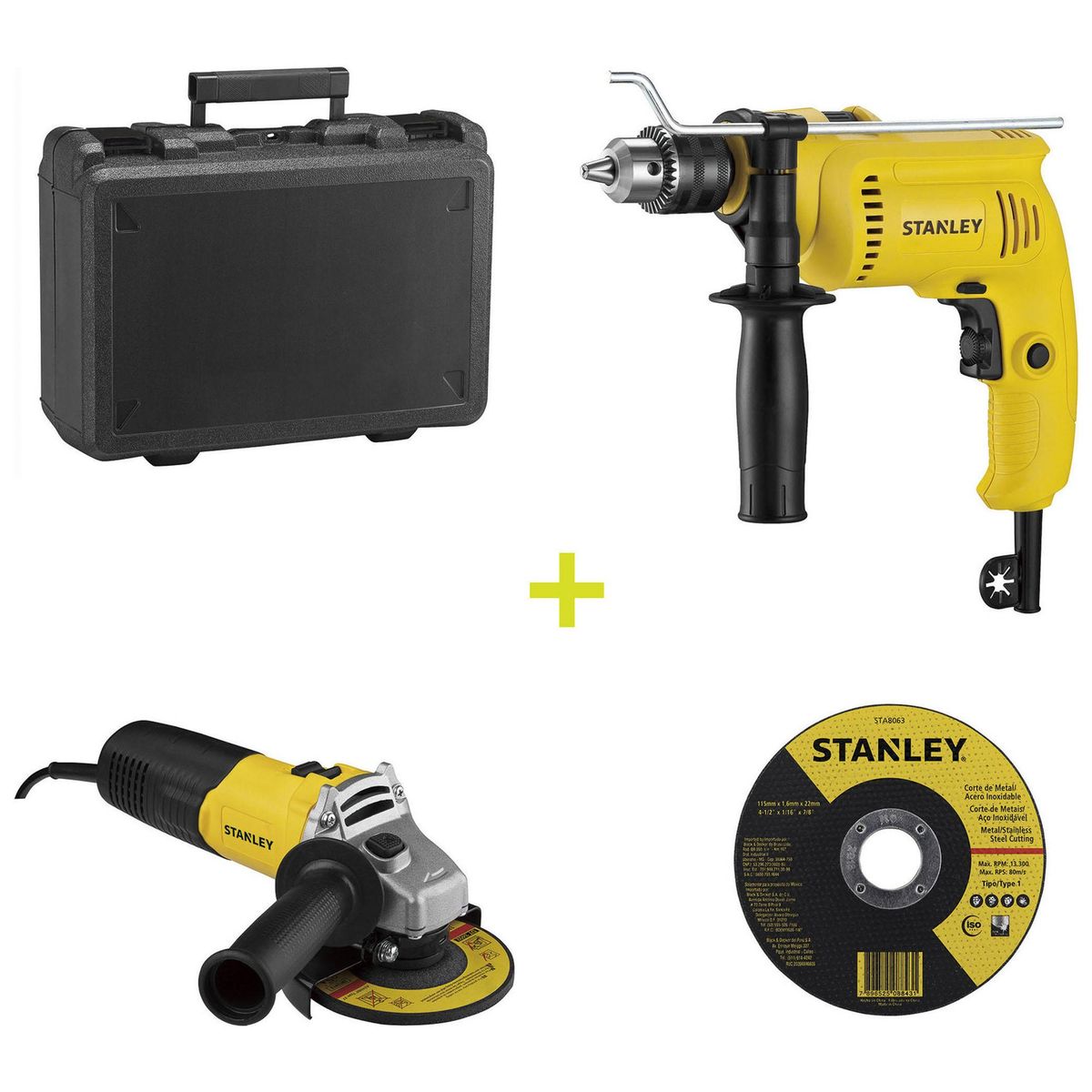 STANLEY - Kit taladro percutor eléctrico 13 mm 600W/Esmeril Eléctrico 600W