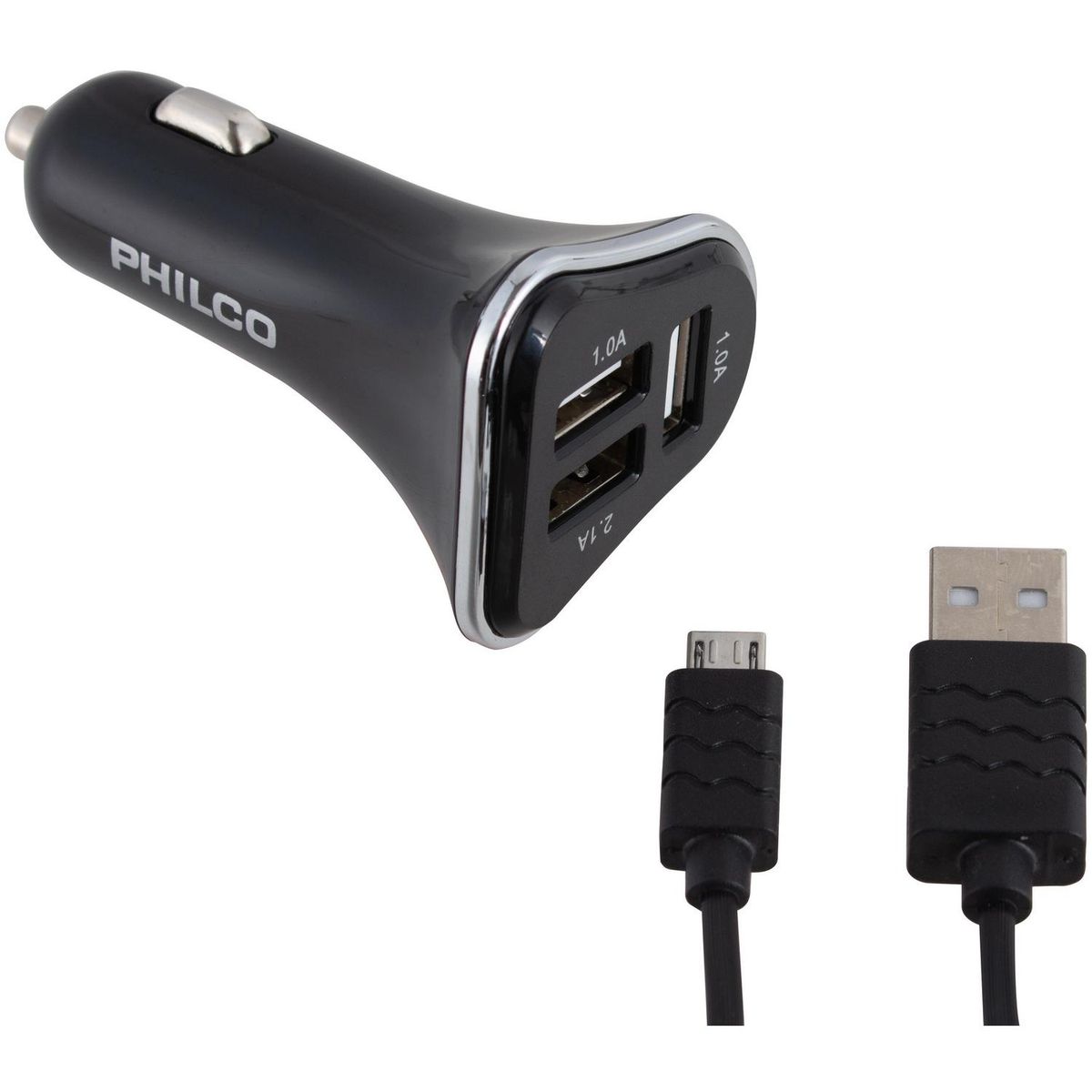 PHILCO - Kit Cargador Rápido Auto Philco 2.4a Triple Usb con Cable Micro