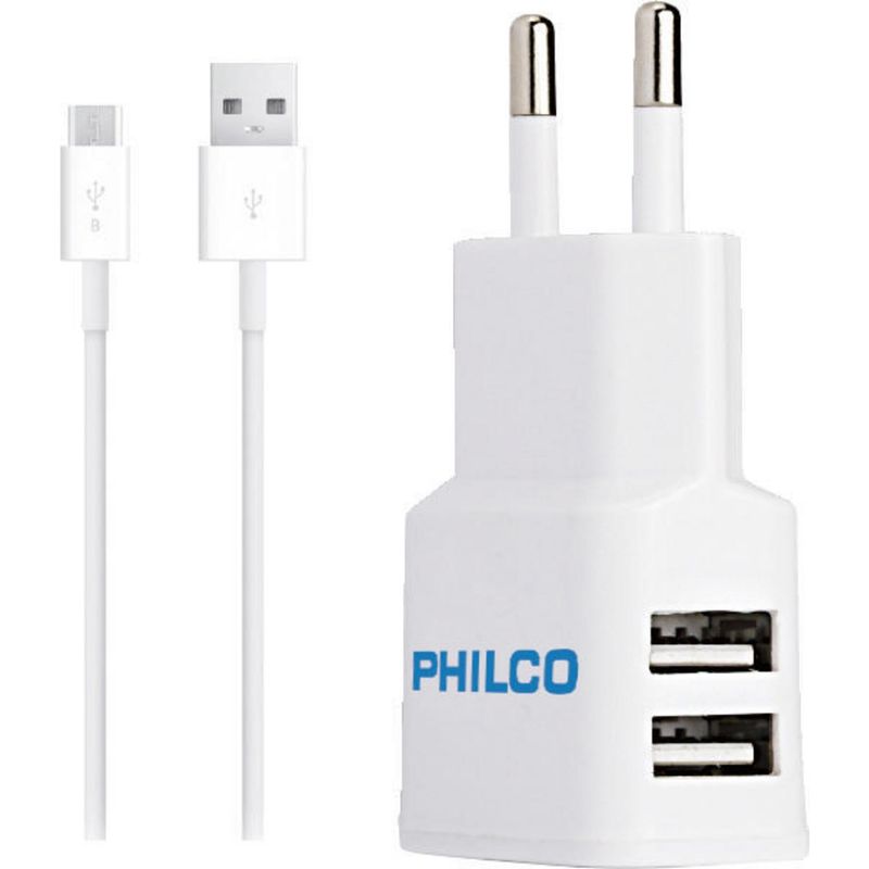 PHILCO - Cargador 220 v  doble micro USB 2,1A