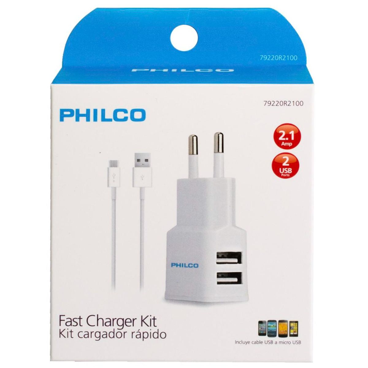 PHILCO - Cargador 220 v doble micro USB 2,1A