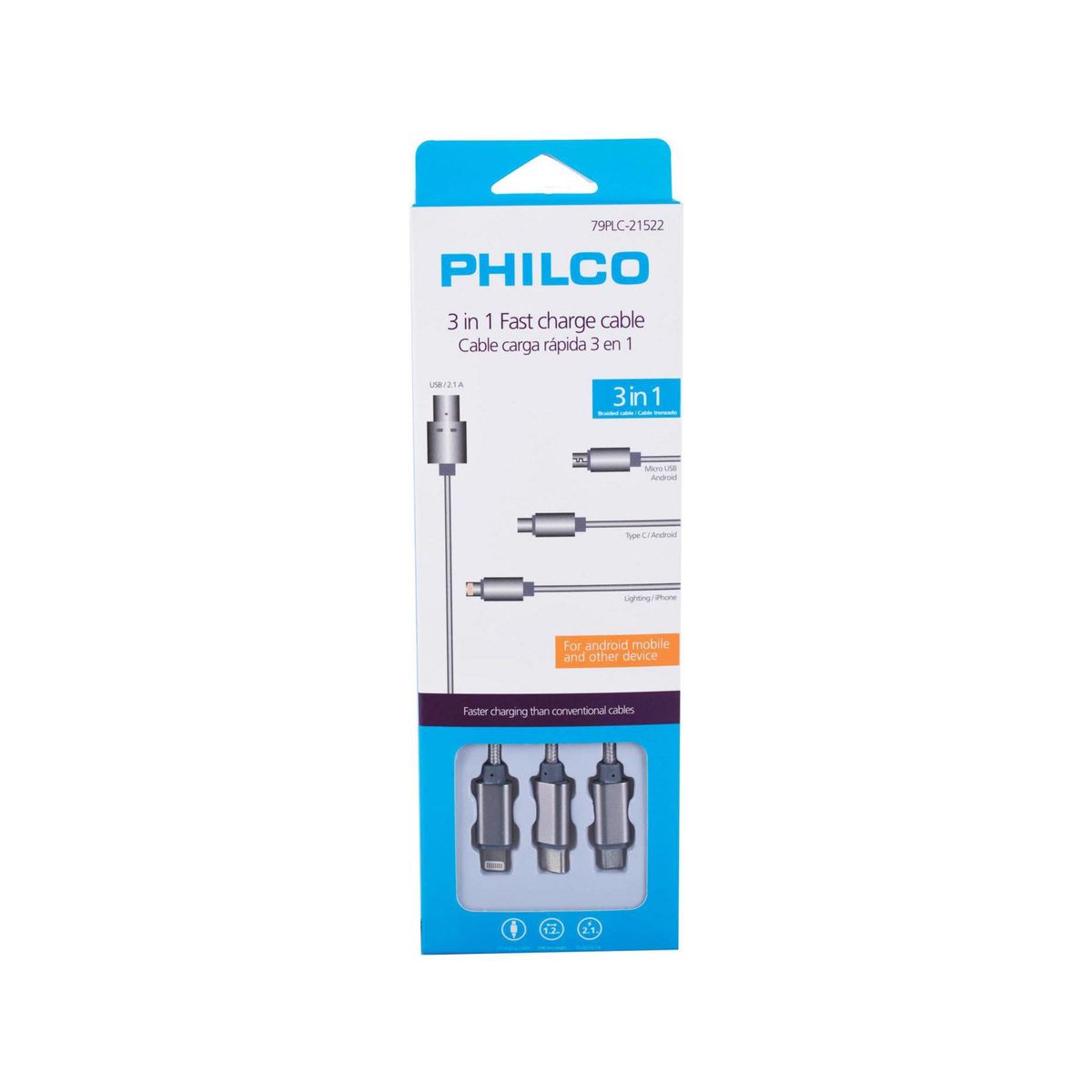 PHILCO - Cable De Carga 3 X 1 Micro -C- Iphone