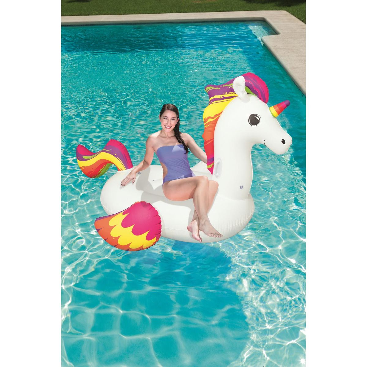 BESTWAY - Flotador Inflable Unicornio Blanco 156x136x233 cm