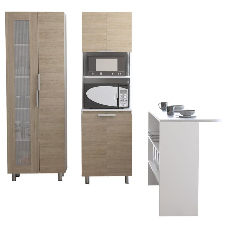 Kit Cocina Modular 3 Muebles Despensa Auxiliar Fendi
