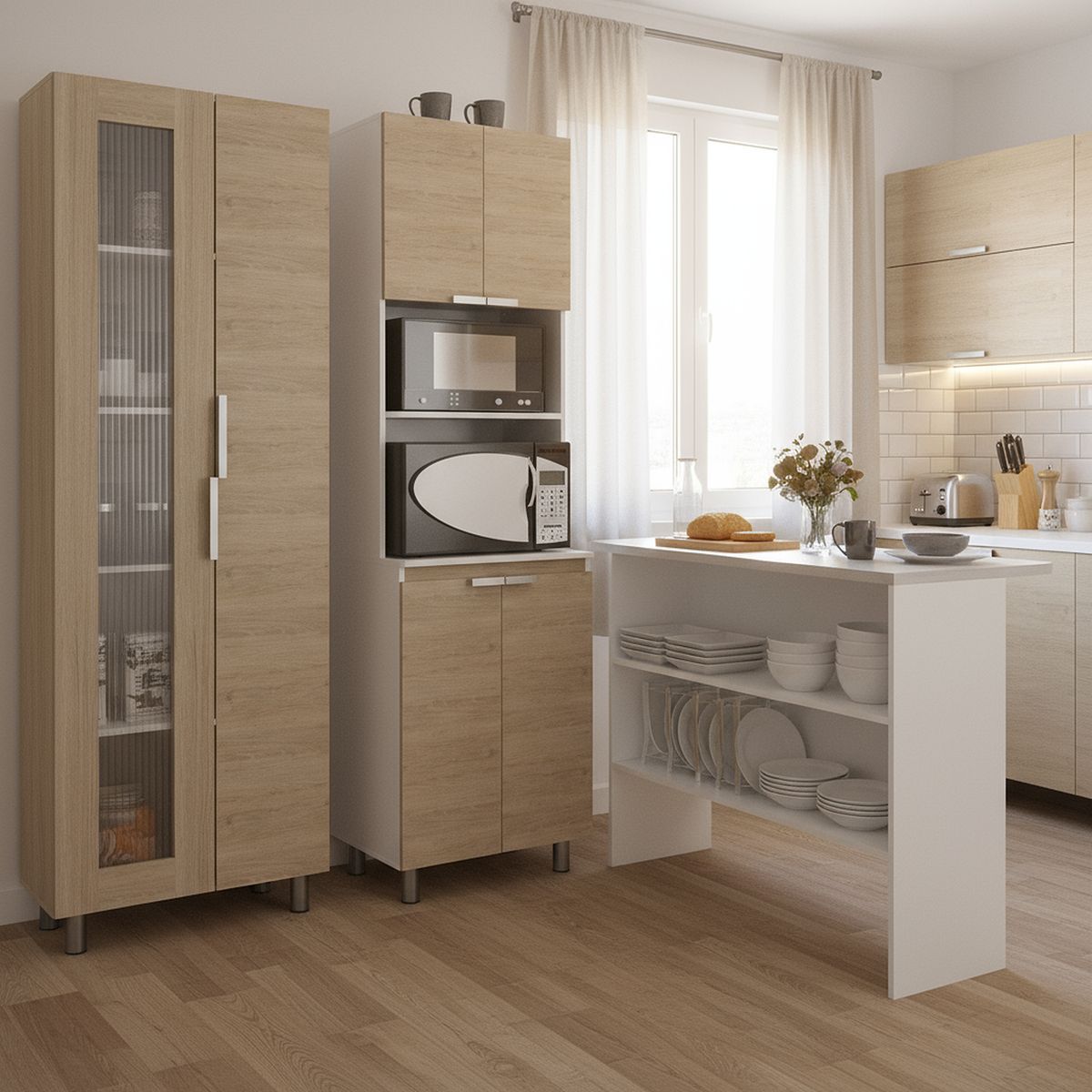 TUHOME - Kit cocina 3 muebles oak/blanco