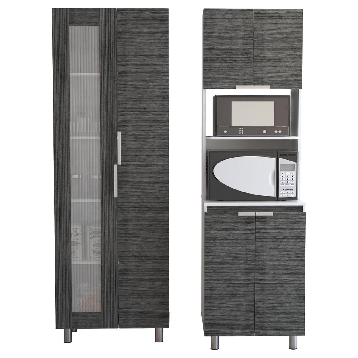 TUHOME - Set mueble microondas+despensa wengue/blanco